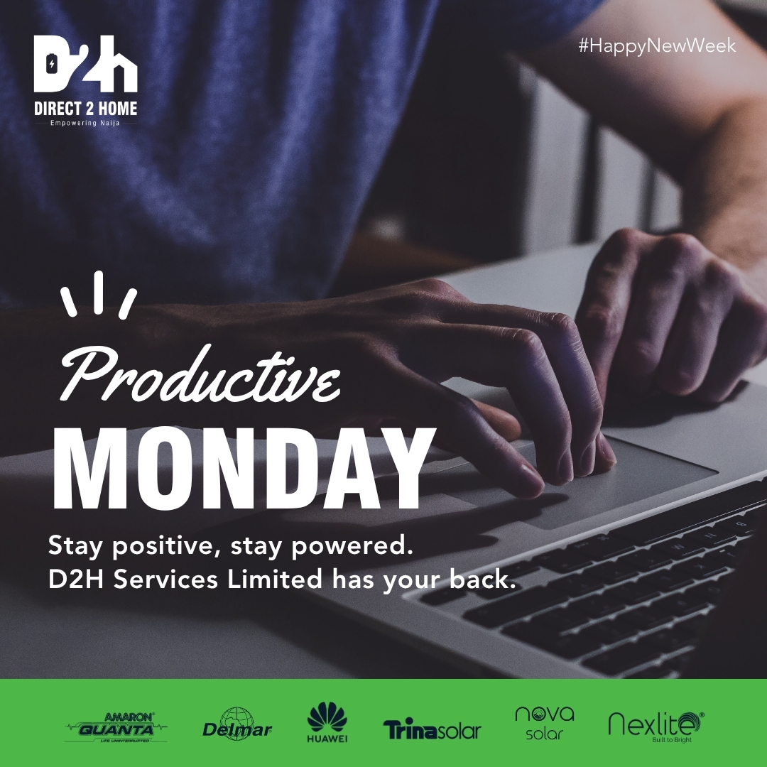 D2HServicesLtd's tweet photo. Start your week with confidence and steady power.

Stay productive, stay focused — D2H Services Limited keeps you powered through every task.

Cheers to a bright and successful week ahead! ⚡️💼

#HappyNewWeek #D2HPowered #ProductiveMonday #StayPowered #SolarNigeria https://t.co/Xk1bqnwADw
