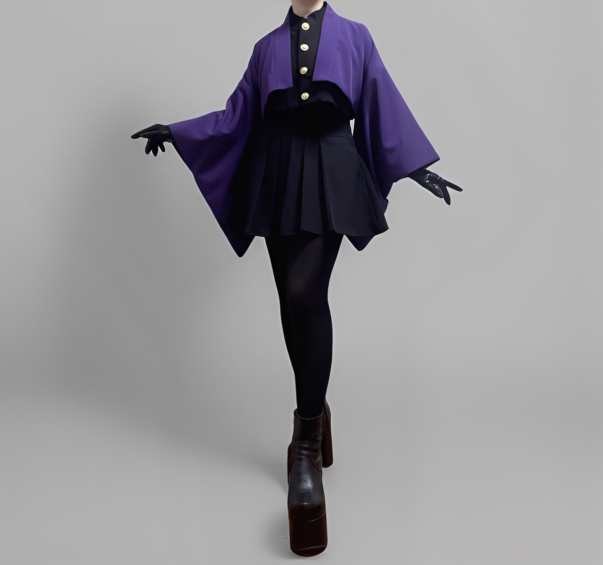 着物袖学ランに紫のショート丈羽織を合わせた結果、なんだか見覚えのあるコーデが誕生