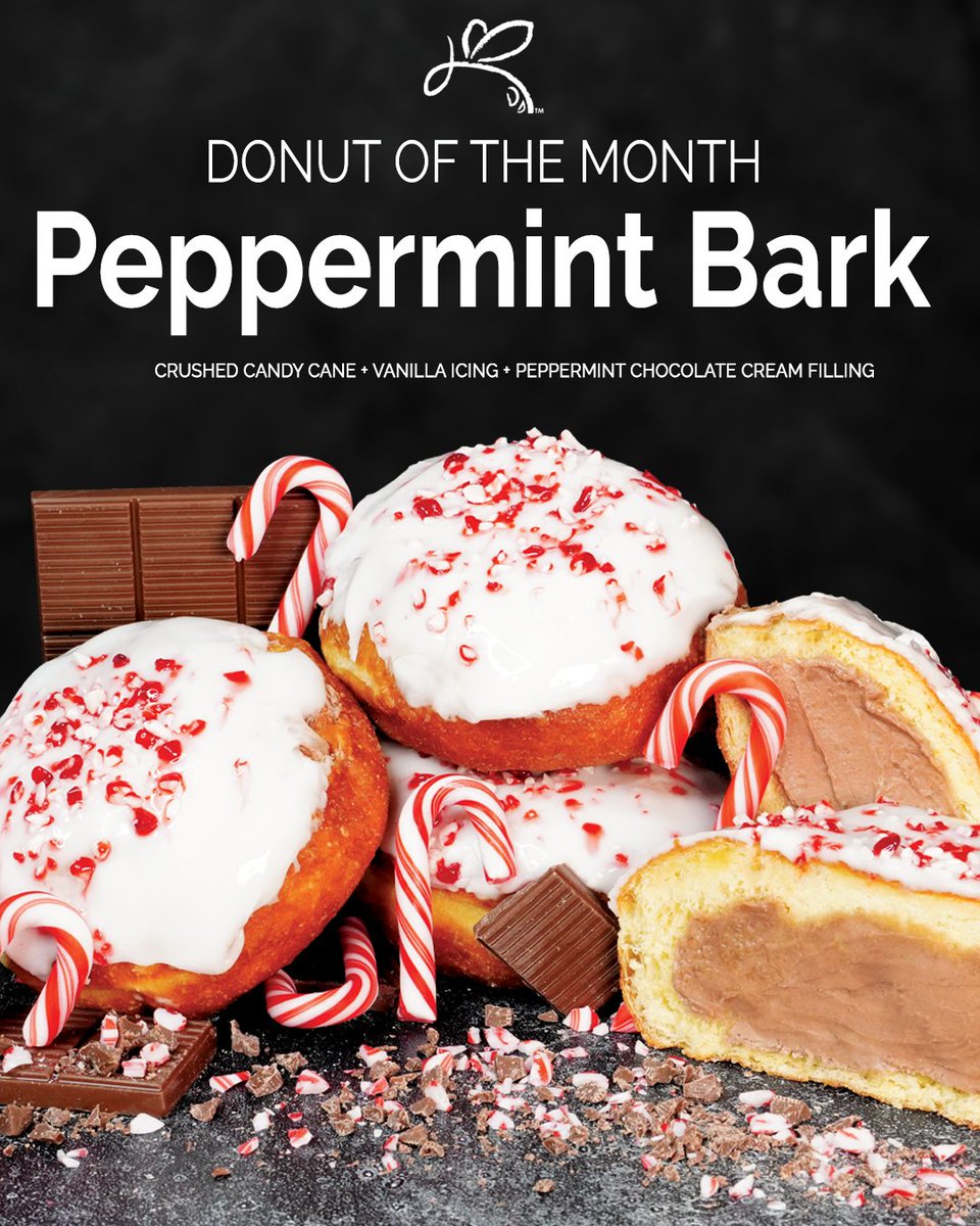 Our December Donut of the Month, Peppermint Bark is back. We’ve filled it with rich peppermint chocolate cream, topped it with smooth vanilla icing, and finished it with a festive dusting of crushed candy canes.

Exclusively at Zallie Family Markets available during December.