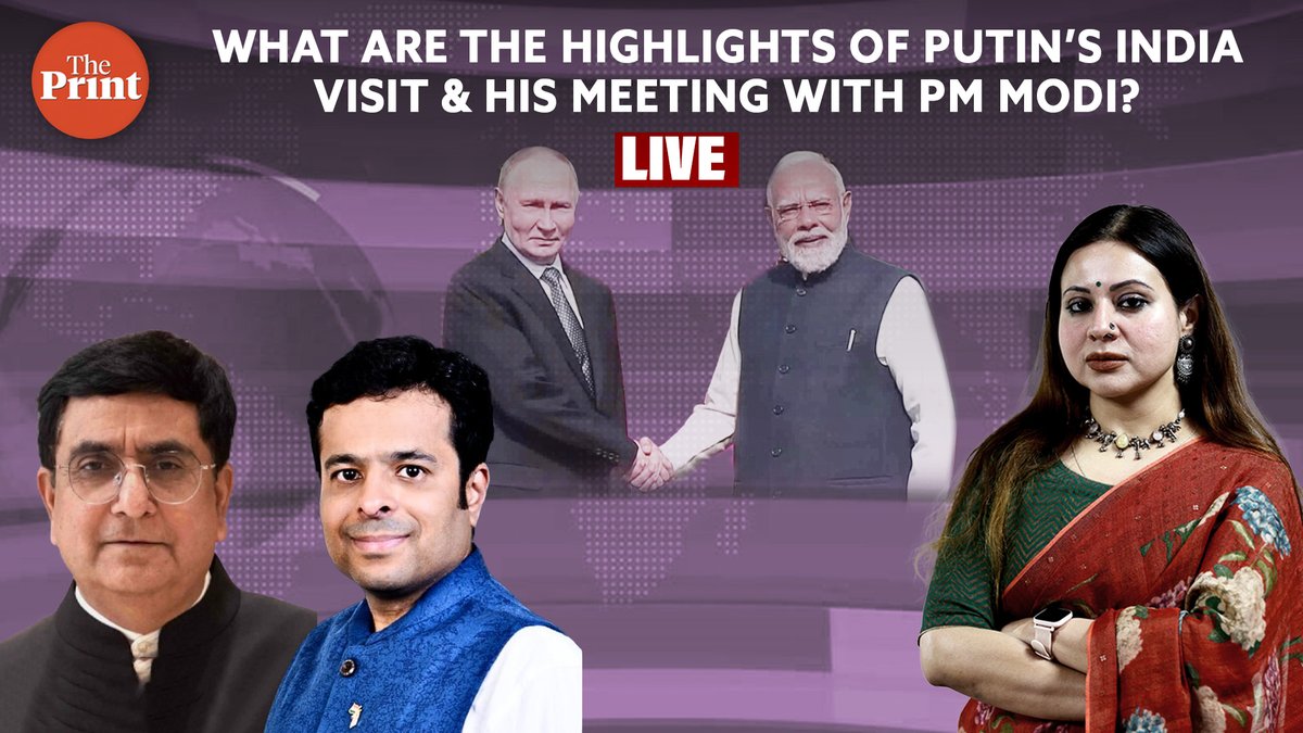 gsachdevajnu's tweet image. Key takeaways from President Putin’s India visit and what lies ahead for India–Russia relations.  #WorldView with Swasti @ThePrintIndia  Thank you, @swasrao, for inviting me to this interesting conversation #PutinInIndia  Link: youtube.com/watch?v=pwrhYO…