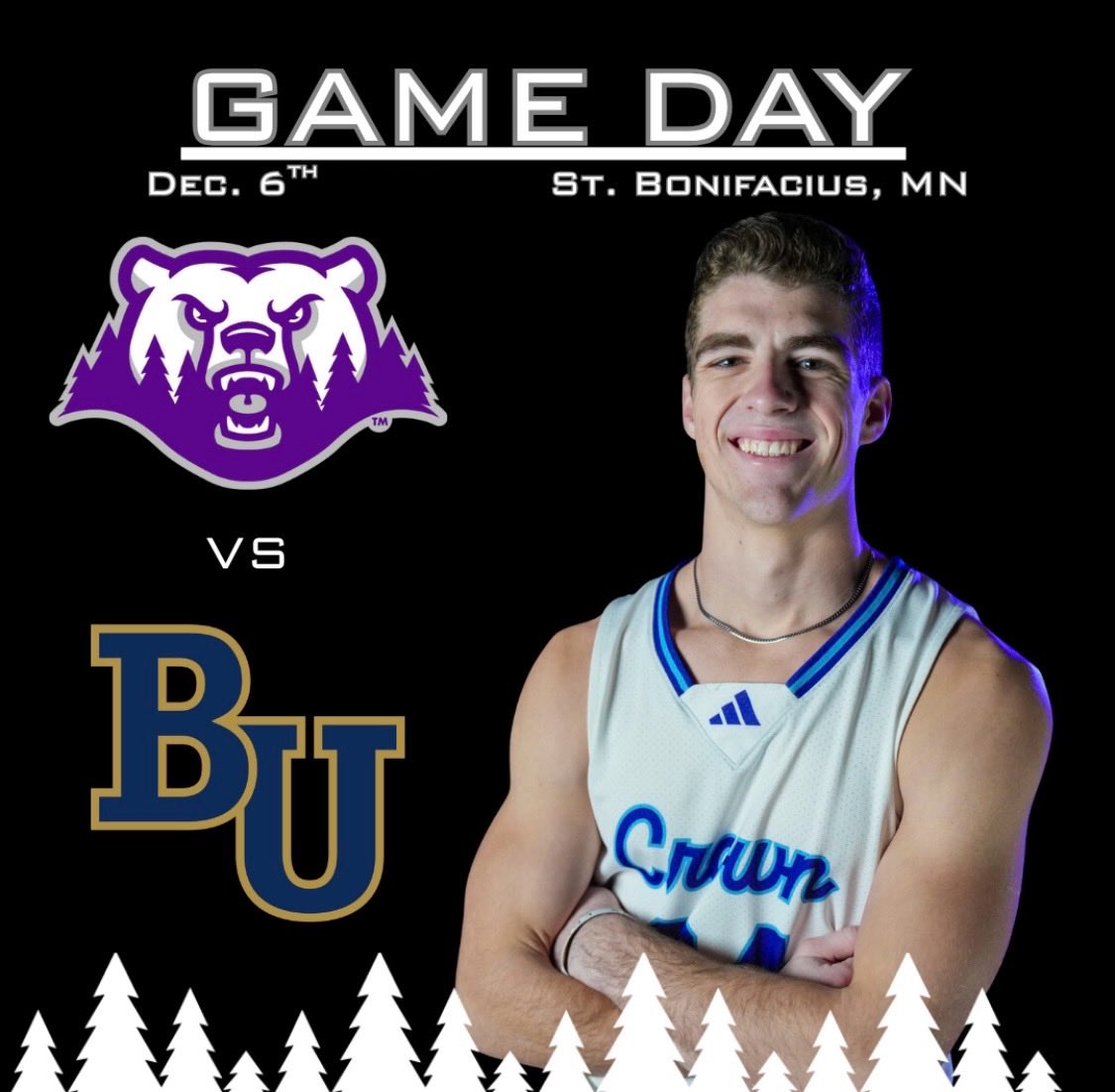 CrownCollegeMBB's tweet photo. GAMEDAY #9
🗓: 12/6/2025
🏀: vs. Bethel
⏰: 3:00pm
📍: St. Bonifacius, Minn.
📺 : https://t.co/yBqgFgYV2H
#CrownHoops #GoPolars #Family 👑🐻❄️🏀 https://t.co/ILbXFi3AOt