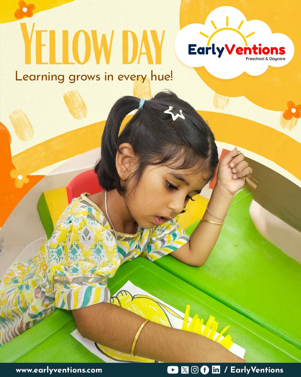 EarlyVentions's tweet photo. Learning grows in every hue.

Our  Yellow Day filled the classrooms with sunshine, curiosity,  and cheerful smiles. From bright activities to hands-on discoveries, our  little learners explored the warmth and wonder of this joyful color.

 #PremiumPreschool #CorporateDaycare #EV https://t.co/dRMYnkrxOc
