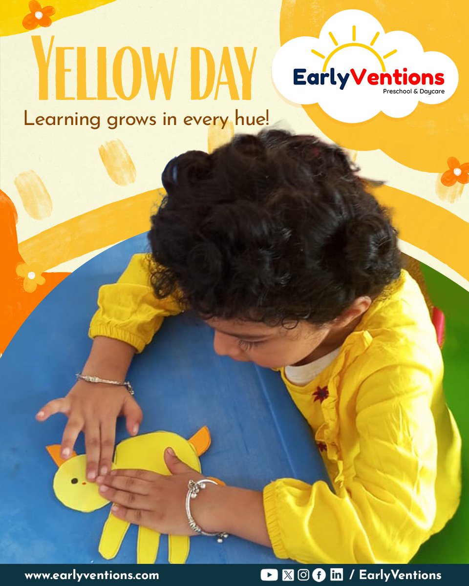 EarlyVentions's tweet photo. Learning grows in every hue.

Our  Yellow Day filled the classrooms with sunshine, curiosity,  and cheerful smiles. From bright activities to hands-on discoveries, our  little learners explored the warmth and wonder of this joyful color.

 #PremiumPreschool #CorporateDaycare #EV https://t.co/dRMYnkrxOc