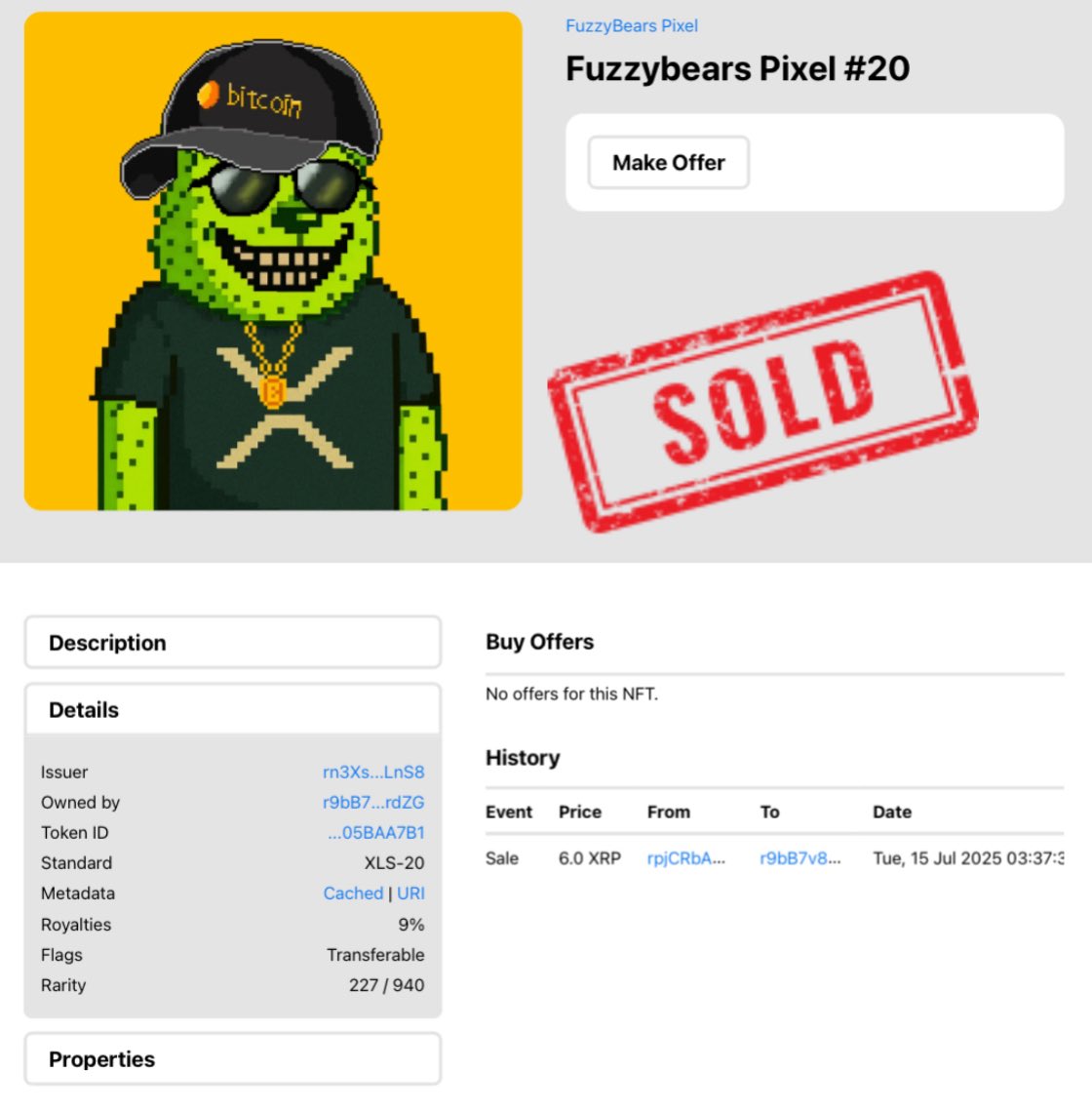 FuzzybearsPixel's tweet photo. 🚨 MINT ALERT!
🐻 Fuzzy Bears Pixel has just been MINTED & SOLD!

🔥 The hype is real — don’t miss your chance to grab your own pixelated bear!

🎯 Mint now before it’s GONE:
👉 https://t.co/sKCCbBBti4￼

📢 #FuzzyBearsPixel #NFTAlert #XRPL
🎨 #PixelNFT #MintNow #NFTsOnXRPL #XRPLNFT