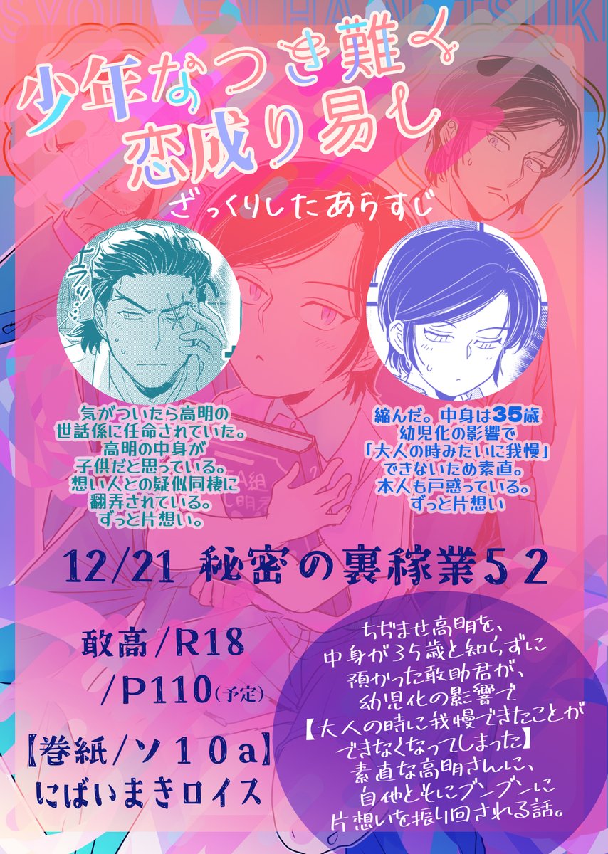 nibaimakiroyce's tweet photo. 12/21　ちぢませ敢高本のサンプル
💜詳細はこちらのリンクから～～！
🩵サンプルは30Pくらい。��すけべ（R18は35歳同士のみです！）とあわせて出してあるのでよろしくです～！
【2/2】
【敢高】新刊サンプル【12/21】 | にばいまきロイス  https://t.co/yjChtS6yjf https://t.co/yUh2fTm7ow