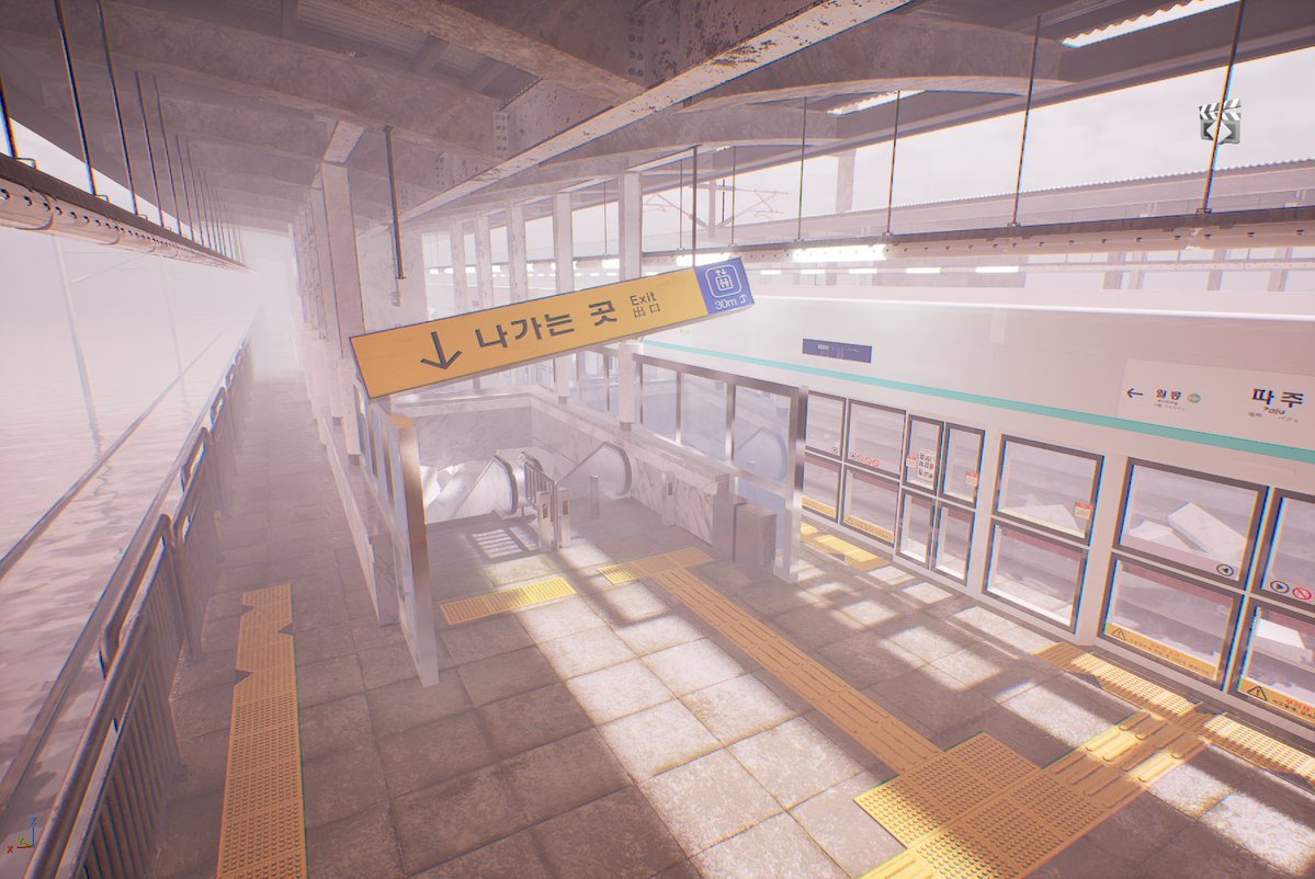 hlimpark's tweet image. Unreal Engine 5로 제작해 본
&apos;경의선 승강장&apos; 입니다.

UE5를 처음 접해 이것저것 연습하다 보니,
어느덧 리미널 스페이스 컨셉으로 완성하게 되었습니다.

여러 구도의 이미지는 아래 멘션에서 확인하실 수 있습니다.

#UE5 #UnrealEngine #Environmentart #3D #3DCG #liminalspace #subway #b3d