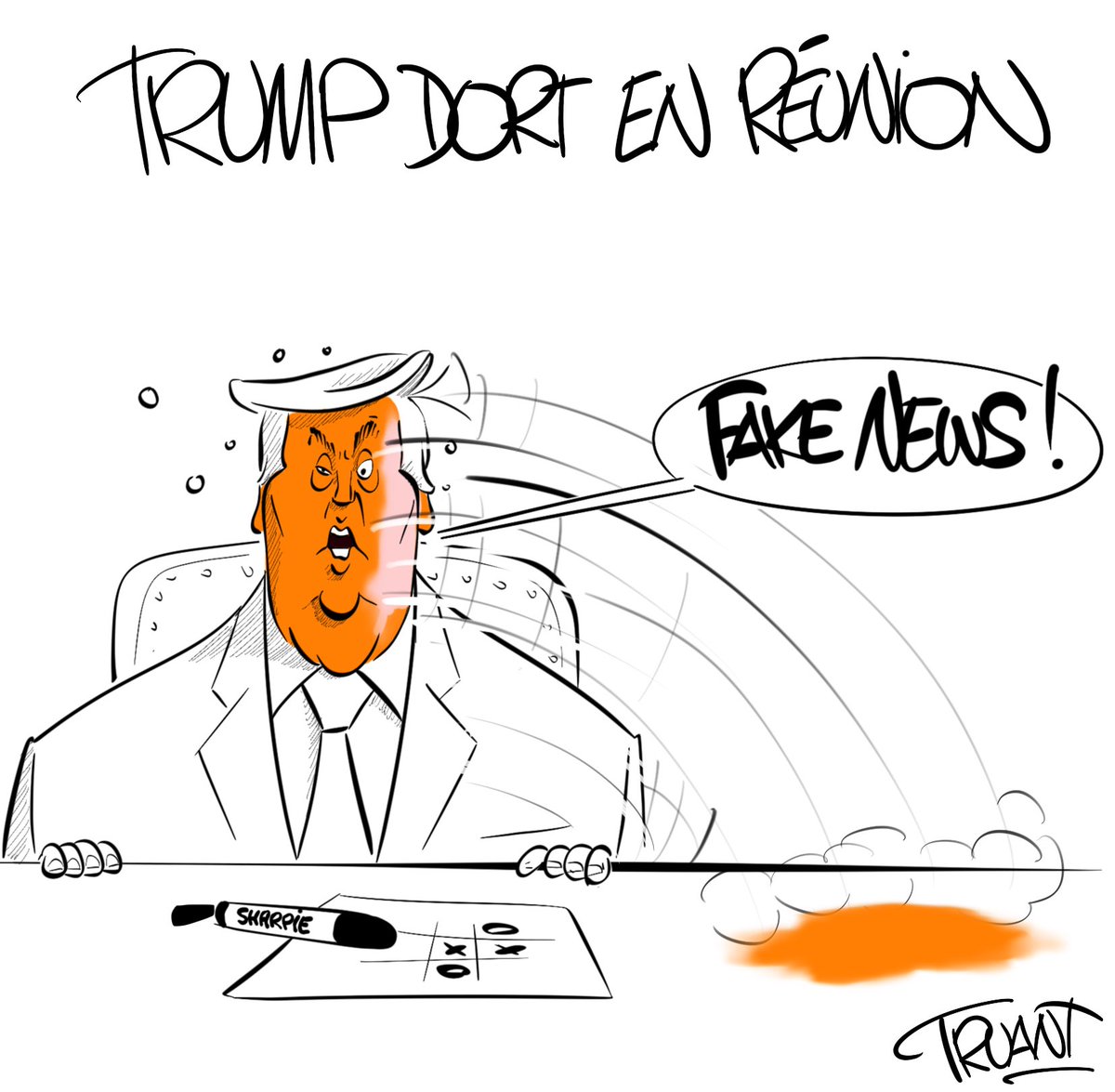 Autre dessin réalisé sur le plateau de <a href="/28minutes/">28 minutes</a> pour ponctuer le débat sur Sleepy Donald et ses siestes 
#trump #sleepydonald