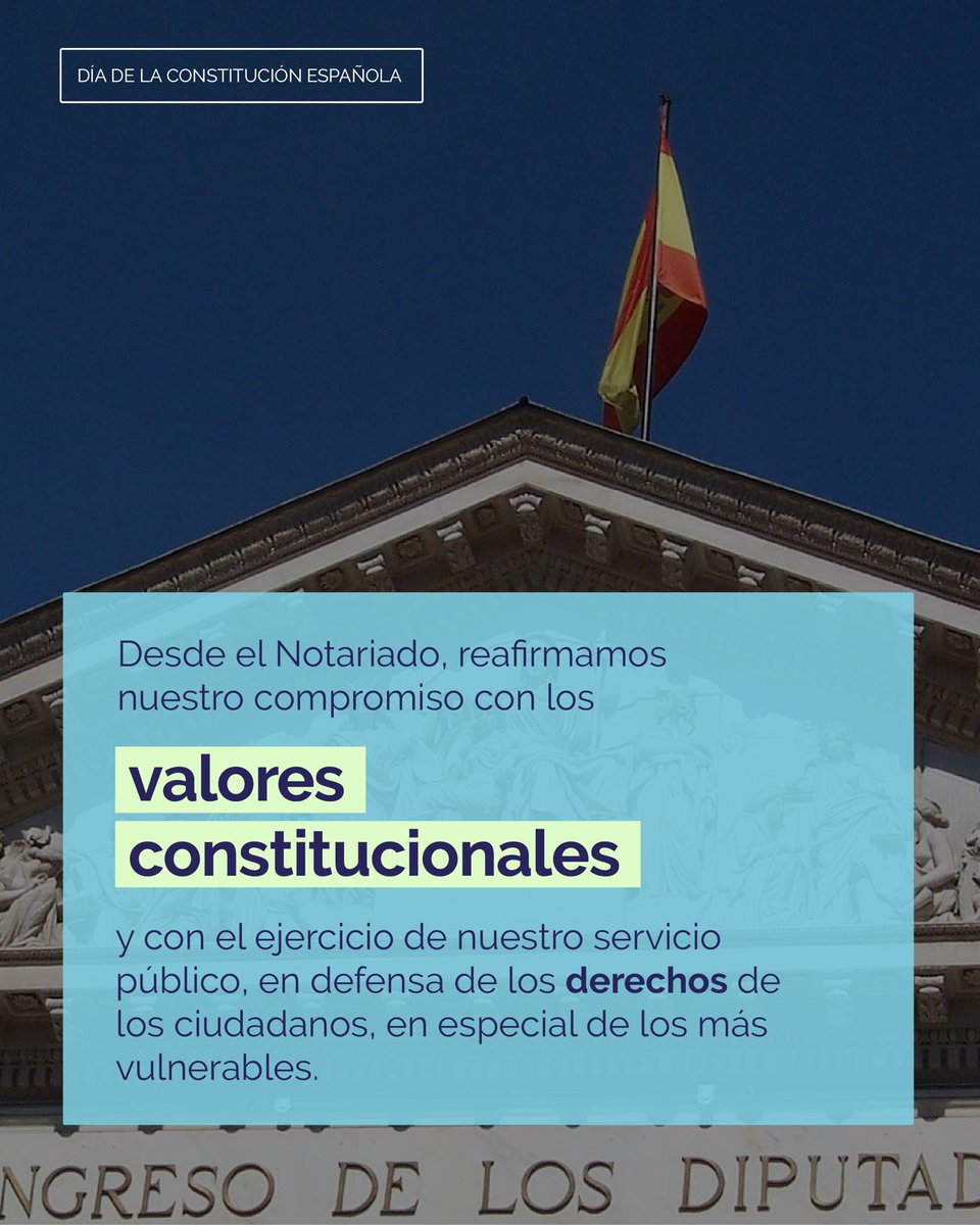 📕🇪🇸 Hoy en el 47° aniversario de la Constitución Española, el <a href="/CNotarialCyL/">C. Notarial de Castilla y León</a> reafirma su compromiso con los valores constitucionales

🤝🏻 El Notariado, como garante de la seguridad jurídica, contribuye a materializar los principios de la Carta Magna

¡Feliz #DíadelaConstitución!