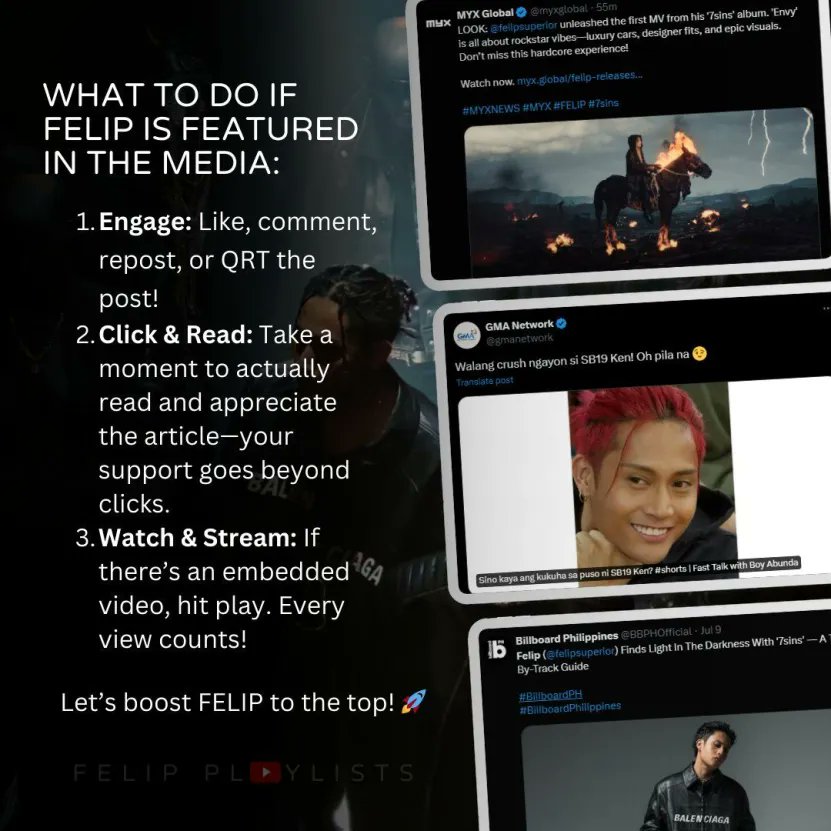 fjsfanhub's tweet photo. Let's boost #FELIP to the top ๐
Here's a quick guide on what we can do to boost @felipsuperior's visibility whenever he is featured in the media. โจ
#FELIPBoost https://t.co/aRtbiL1WFC