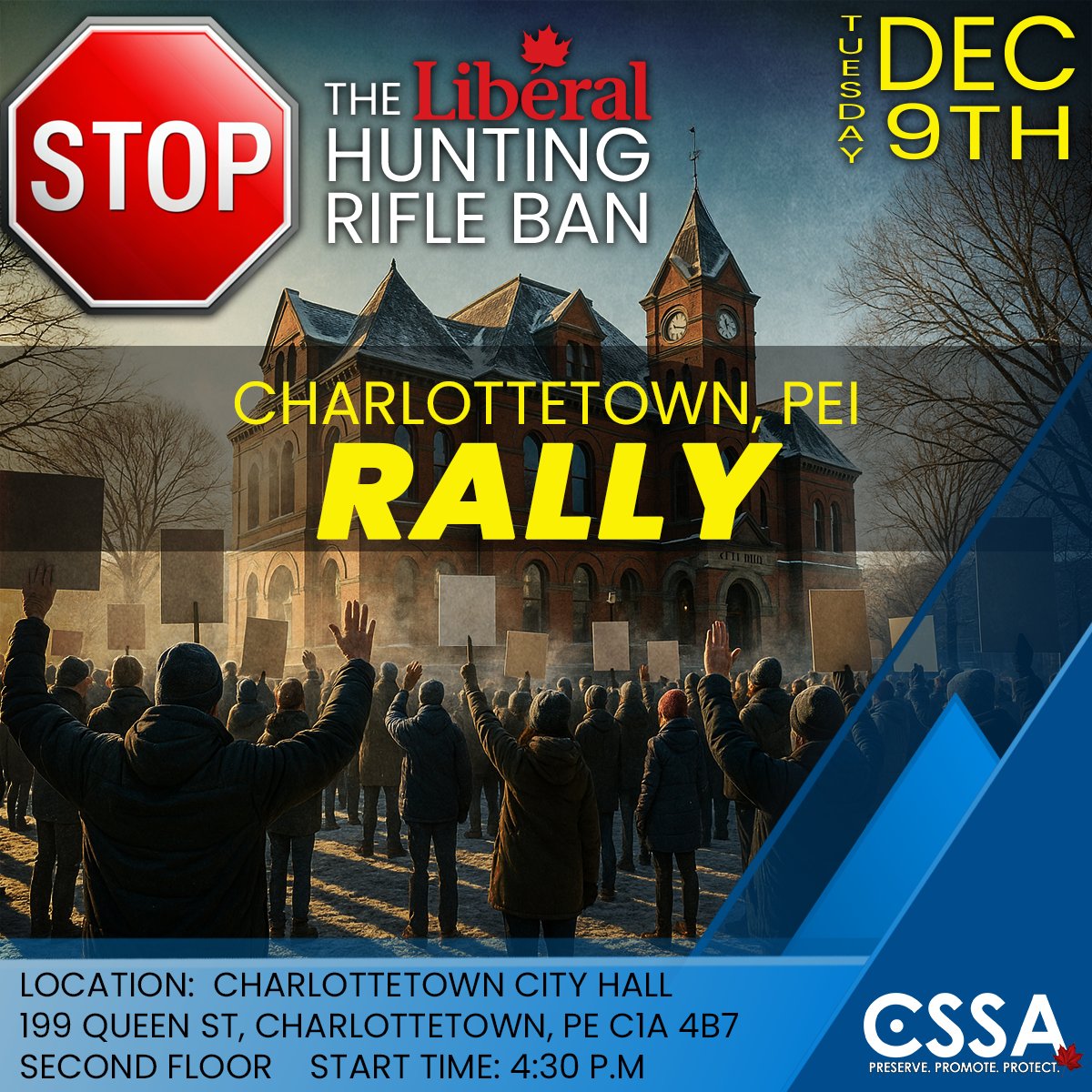 PEI, your rights deserve a voice!

On Tuesday, December 9th at 4:30 pm, there’s a Rally Against the Gun Grab planned at the steps of the PEI Legislature. Islanders who care about freedom and standing up to government overreach should know about this one.

There will be a great