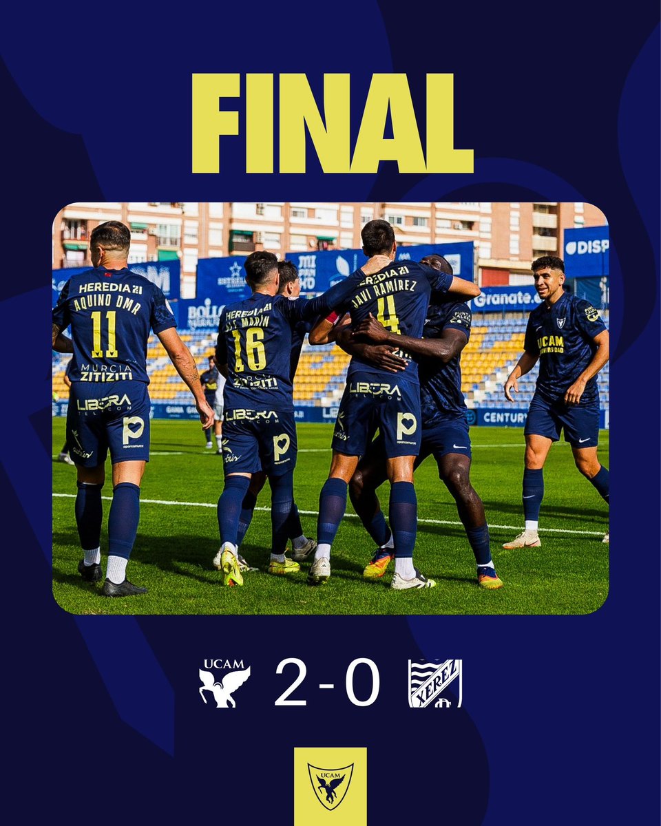 UCAMMurciaCF's tweet photo. ⌚️ 90’ |2️⃣0️⃣ ¡Final! 🫂

✅ Nueva VICTORIA en casa y portería a cero. 

🏟️ Estadio Heredia 21 La Condomina.

⭐️ Partido 𝐌𝐚𝐦𝐜𝐨𝐦𝐮𝐫.

#UCAMMurciaXerez | Jornada 14 https://t.co/Xj9D5Y2RVk