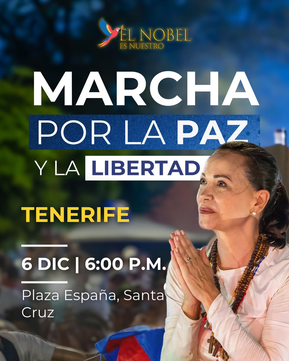 frankrep40's tweet photo. Hoy tenemos calle desde el archipiélago Canario nos concentramos por la Paz y la libertad y acompañar al pueblo Venezolano por su Nobel como lo a dicho María Corina. Dios con nosotros. https://t.co/BzjT2EfqXV