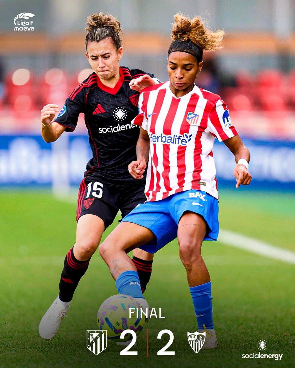 FINAL | Punto sufrido en Madrid para continuar con el buen momento ante un buen rival:

🔴​ 2⃣-2⃣ 🖤 ​(90+6') #AtletiSevillaFC

#SevillaFCFem #LigaFMoeve #WeareSevilla #NuncaTeRindas