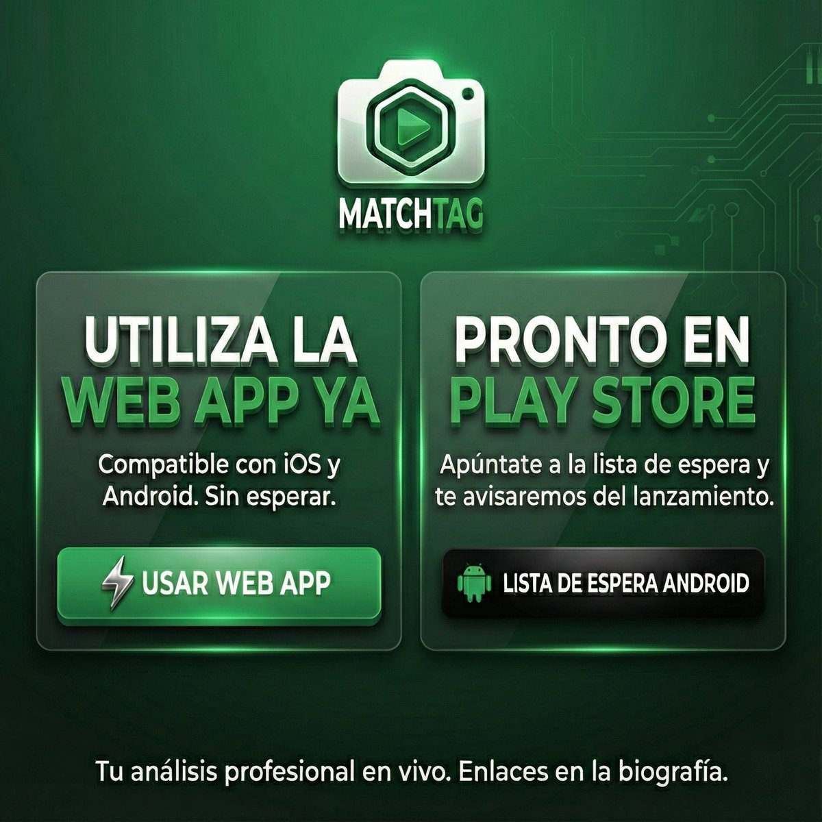1️⃣ ¡WEB APP DISPONIBLE! 💻📱 Analiza en vivo en iOS y Android. ¡Tu botonera profesional ya está operativa!

2️⃣ ¡Lista de Espera ANDROID! 🤖📧 Apúntate para recibir el aviso directo del lanzamiento en Play Store. Cero spam.

👉 LINK EN LA BIO 👈

#MatchTag #AnalisisDeportivo