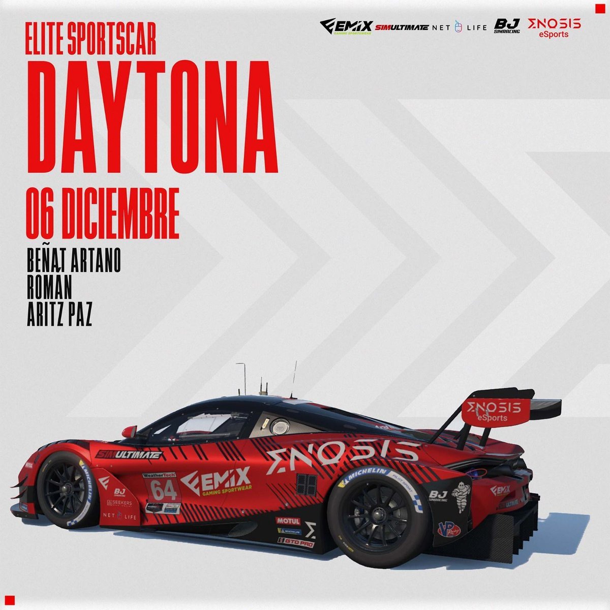 🏁 Elite Sport Car Series 

🗺️ Daytona 

🏎️ Beñat Artano

🏎️Roman Farre - <a href="/73malasangre/">73malasangre</a> 

🏎️Aritz Paz - <a href="/AritzPaz/">Aritz Paz</a> 

📆 06/12/2025

📺youtube.com/@EliteRacingLe… 

📸 IG: eliteracingleague 

#iracing #eSports #simracing

<a href="/Emix_Gaming_/">EmixGaming</a>