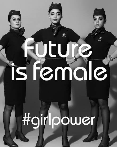 IndiGo hires only female attendants because 6 of them can save ~150-200 kg in weight. 

Men are typically 25-30 kg heavier than same-age women. 

This is why you would never find a male flight attendant in IndiGo.

Weight-reduction is their business strategy (which should be