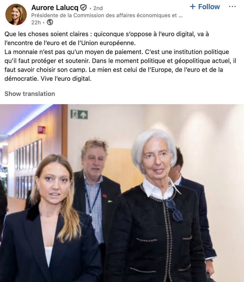 They are now framing it as such that opposing the digital euro makes you anti-EU. This speaks volumes. It is fundamentally anti-democratic. Democracy lives from differing opinions. 🇪🇺🚨

If you'd ask me that is particularly relevant for the digital euro. The digital euro raises