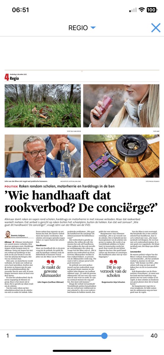 Wat een top-cartoon, na de discussie in de commissie met de burgemeester. Mag een huishoudelijk reglement van een school (of tandarts, of bibliotheek) ook gewoon op de openbare weg, bij jou en mij op straat worden opgelegd? Zo ja, moet je dat willen? En wie handhaaft dat dan?