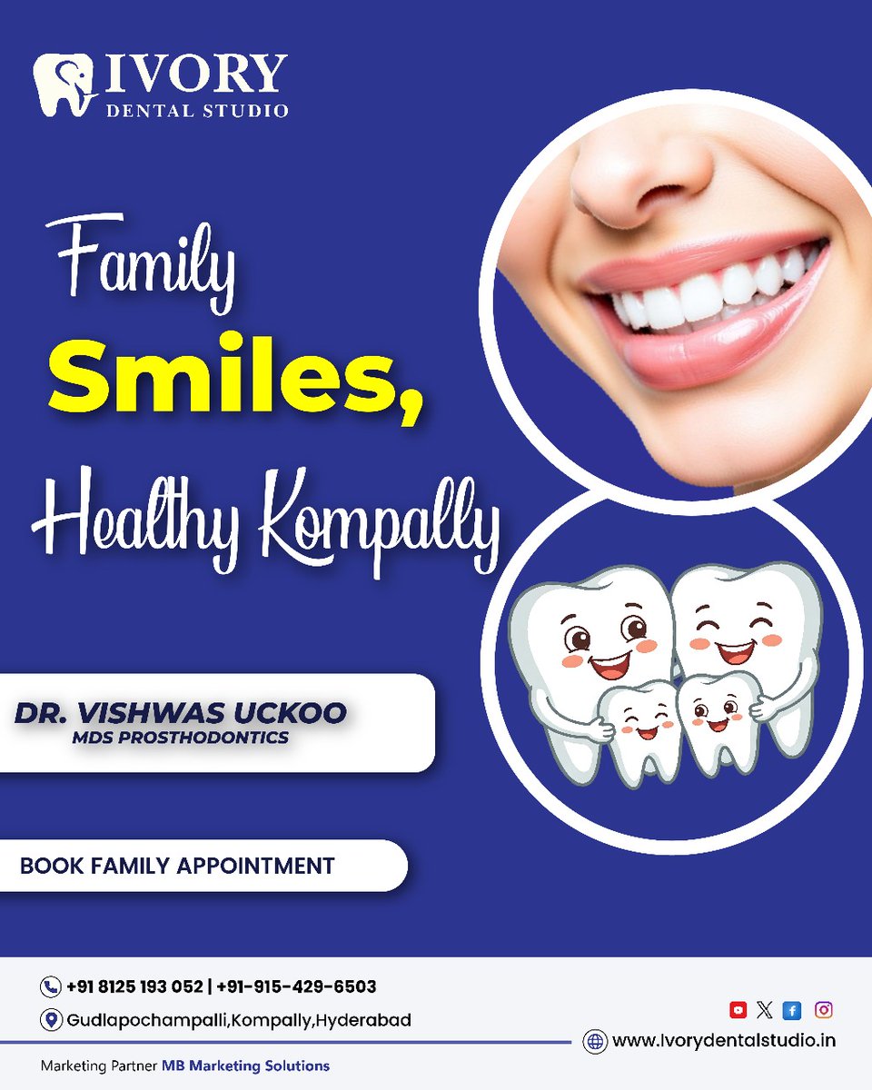 ivory_dental_'s tweet image. Family dental care for all ages!
Affordable treatments + fast X-Ray diagnosis at Ivory Dental Studio, Kompally. 🦷
📍 Kompally
📞 8125-193-052 | 9154-296-503
🌐 ivorydentalstudio.in

#FamilyDentistry #KompallyDentist #HealthySmiles