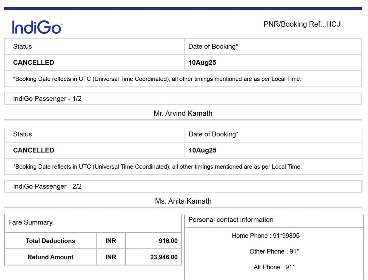 arvindakamath's tweet photo. Spineless @IndiGo6E charges 916 on the Refund amount when we should be compensated 10x of Fare amount for mental trauma on 5th Dec!
@DGCAIndia just watch this monoploistic giant fleecing hapless Customers. My son missed his own wedding and we his parents could not travel. SHAME😡 https://t.co/CM8WE5pfhI