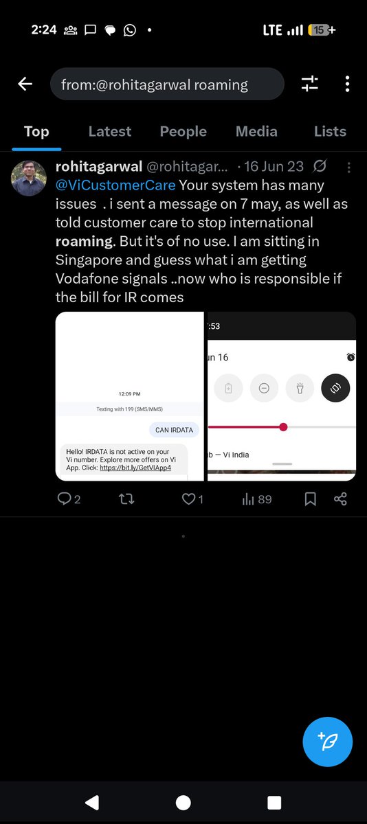 rohitagarwal's tweet photo. @ViCustomerCare i asked to disable the international roaming 2 years back also but still I get the issues why? How can you be so #incompetent. @TRAI  here is the screenshot from 2023 where i am clearly saying that I don't want ir https://t.co/LCLdGPRGK4