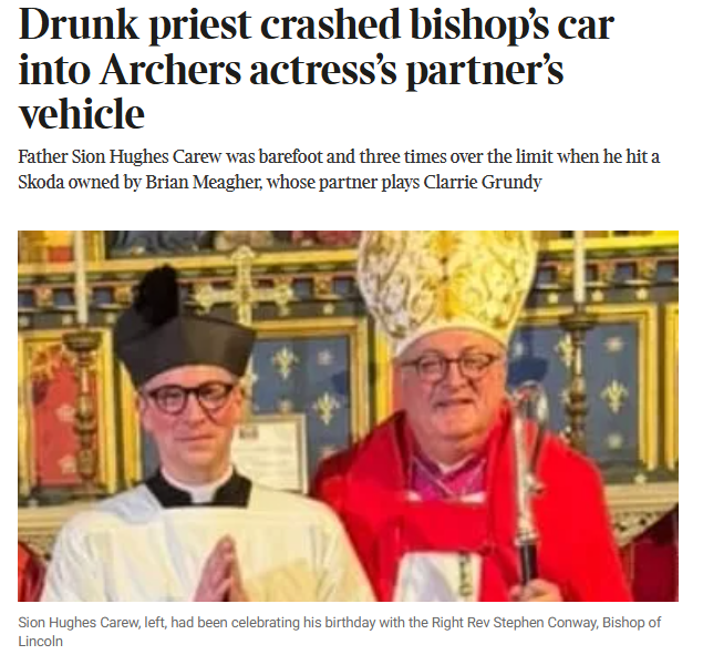 So many questions here.
Is this how the Bishop of Lincoln entertains all clergy on their birthdays, or was it  two gay men with lots of booze and, at least, socks off?
Surely the Bishop's judgment is very very questionable. 
The time has come for him to quietly resign.