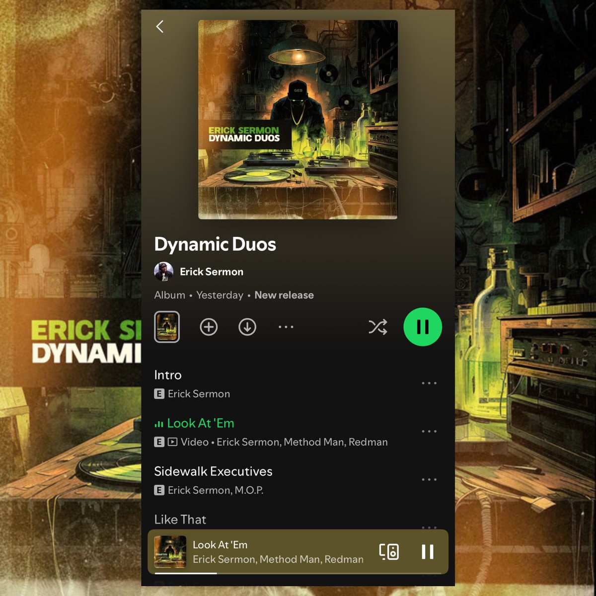 Erick Sermon doesn’t miss!! Dope album w/some solid joints!! 🔥 

Current rotation:
- Look At ‘Em (Meth &amp; Red)
- God Mode (Conway the Machine &amp; The Game)
- Spectacle (Heltah Skeltah)

HM - Back 2 The Party (Salt-N-Pepa)