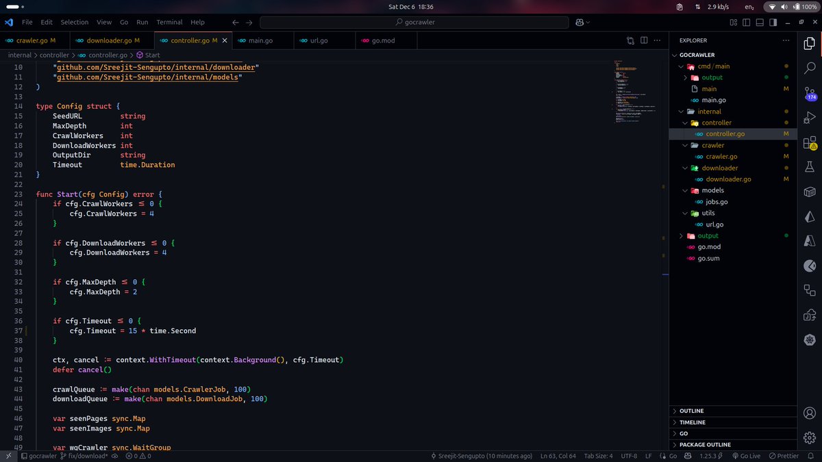 I'm learning concurrency in Go, built a web-crawler + image downloader along the way using -
- Go routines
- Channels, WGs &amp; Workerpools
- Context Cancellation

Additionally added,
- URL Normalization
- Retries and Backoff

It scrapes a site, extracts images, and downloads them.