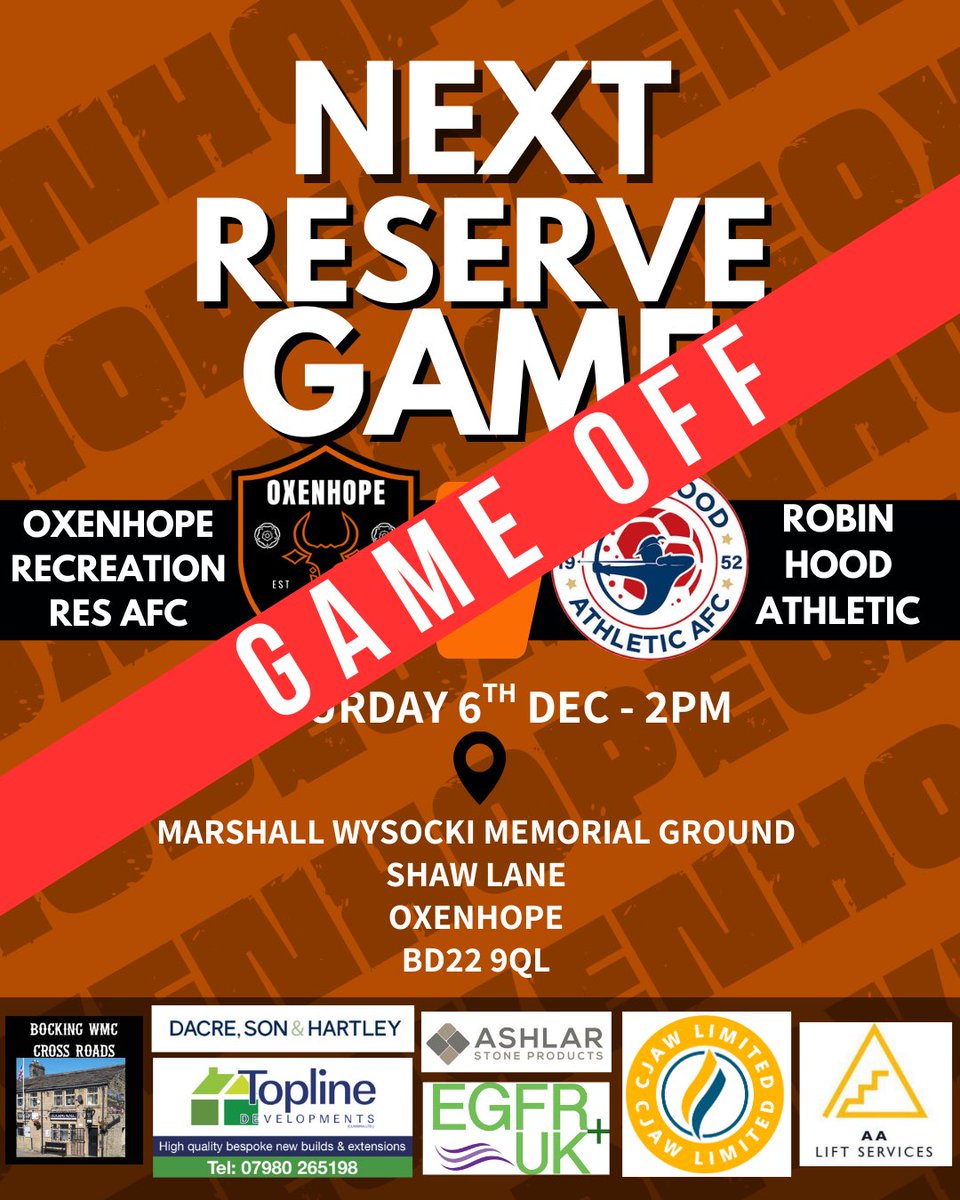 GAME OFF | Our reserves game has been called off this afternoon due to a waterlogged pitch 🌧️ 
Our development game down at Marley is going ahead ⚽️

* Apologies for late post *