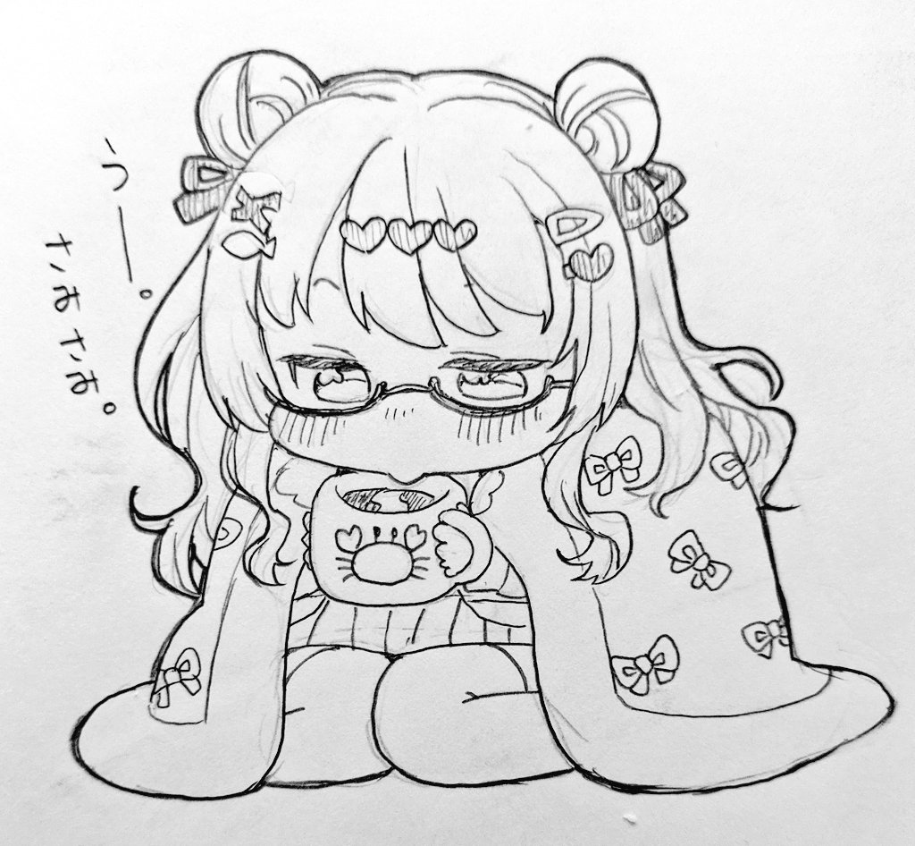 かに子ちゃんがアナログお絵描きしてたので( ˊ̱˂˃ˋ̱ )☕