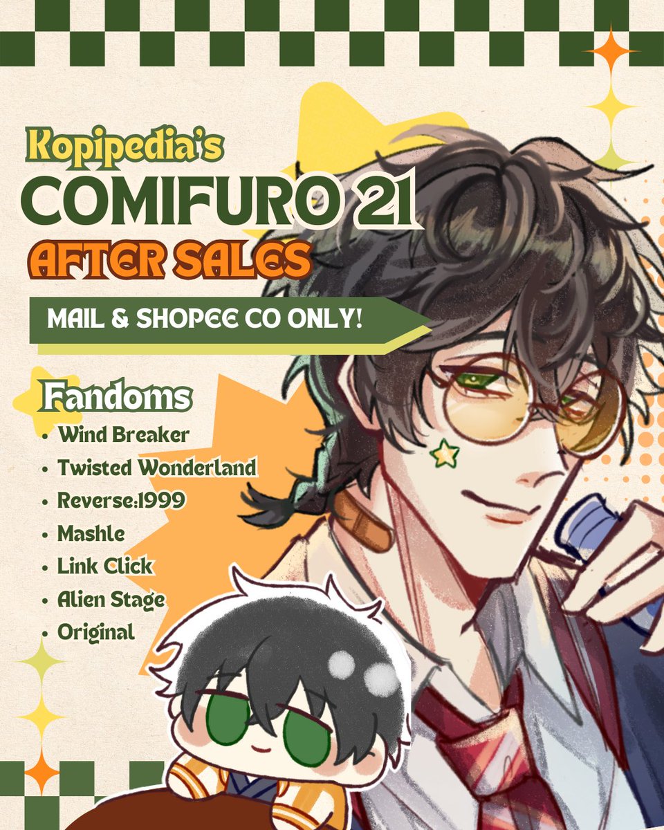 Kopipedia_'s tweet photo. NES #Comifuro21 POST SALES AND PRE-ORDER ] like &amp; rts are really appreciated!💚

Wind Breaker, Twisted Wonderland, Link Click, Alien Stage, Mashle, Original Resin Crafts &amp; waitlist YCH Bread open!

Mail &amp; bisa req 🍊 
📌Close 21 December 
Pengiriman start Januari

#cf21aftersale https://t.co/yqPmOWsjMA