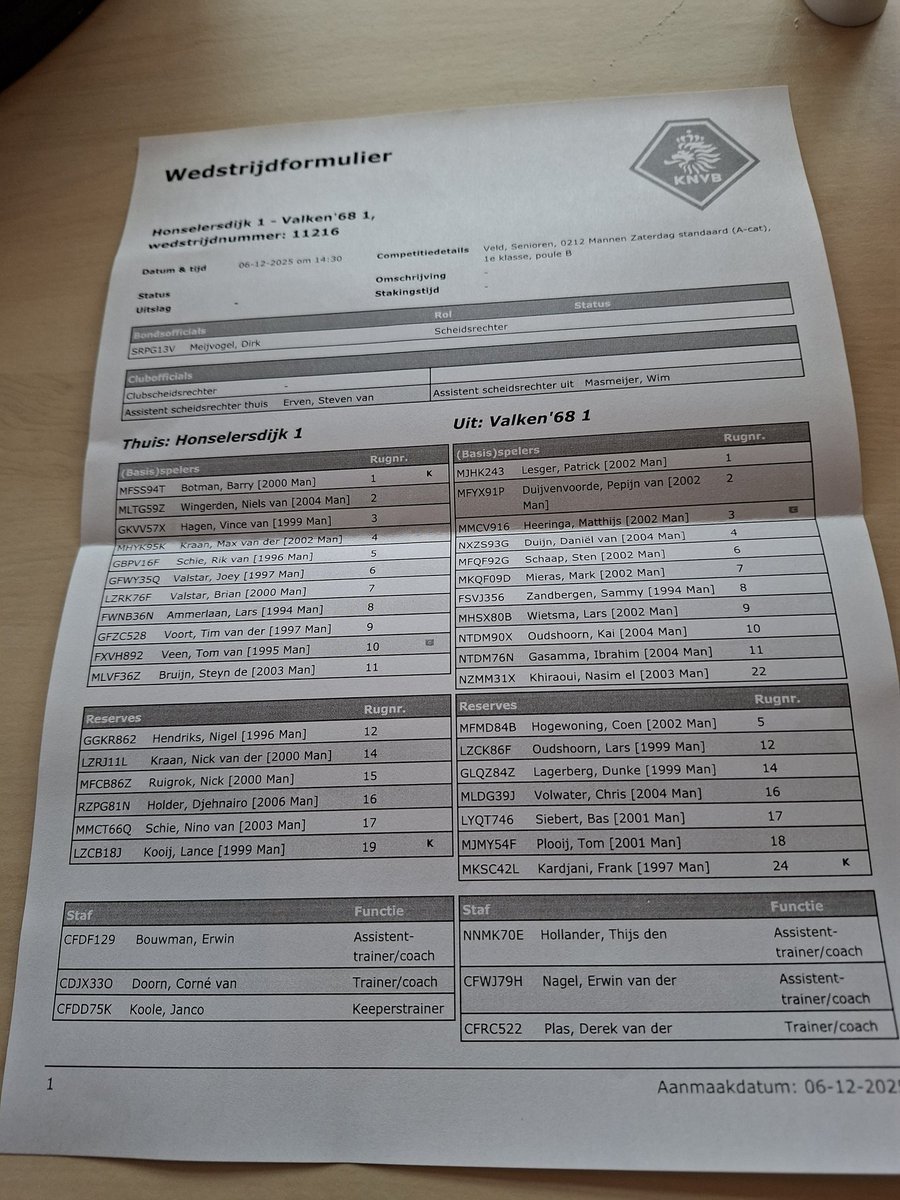 Opstelling Honselersdijk en Valken'68.