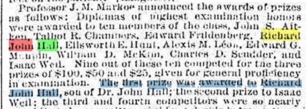SaxRevolutions's tweet image. Despite the problems he had, was Richard-John (Elise Hall's husband) a good doctor? Well, I don't know. What I do know is that he stood out among his colleagues and, as on this occasion, was valued for it. (New York Daily Tribune, 2 March 1878)