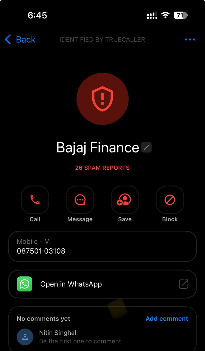 im_nitinsinghal's tweet photo. @Bajaj_Finance I have again started to get spam calls from @Bajaj_Finance. @DoT_India How to stop these spammers? They always call from different numbers. I think monetary penalisation is the only way to stop spammers like Bajaj Finance. https://t.co/cZFHRLEr4W