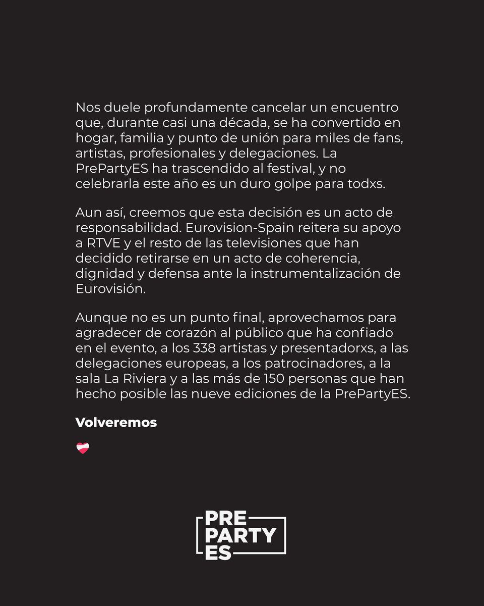 eurospaincom's tweet image. Comunicado sobre la #PrePartyES26

ℹ️ eurovision-spain.com/se-cancela-pre…