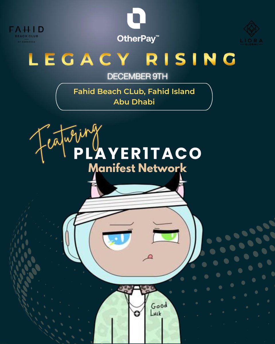 Player1Taco's tweet photo. Going to have a great time in Abu Dhabi for the Tech Tuesday event!
@Player1Taco
@ManifestNetwork
@AcademySheikh
@uoceanproject
@DrBijna
@consciouslyash
@BitAngels
@gordoneinstein 
@uaesiam https://t.co/xeI2HHeQbH