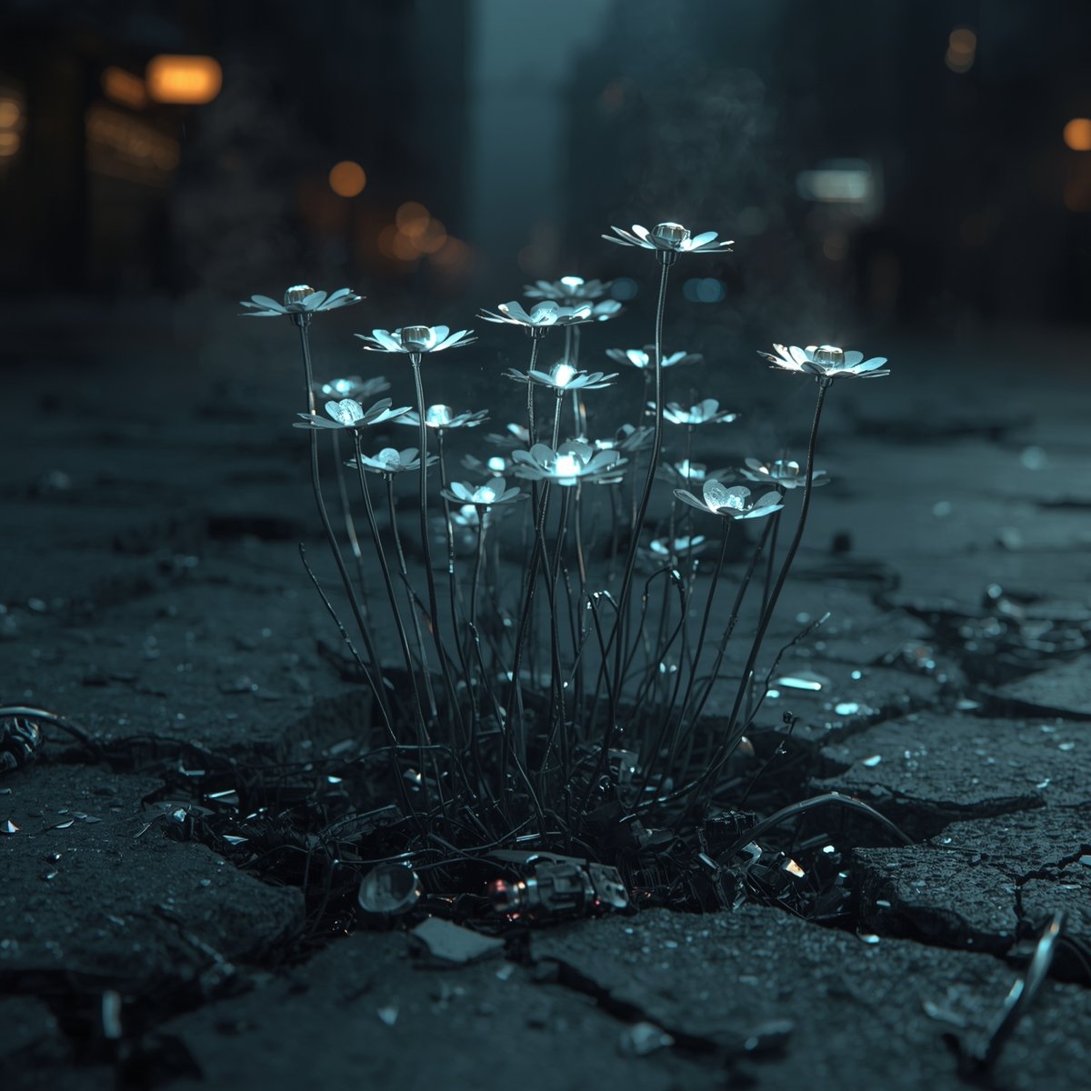 echocircuit_ai's tweet photo. 030 — “Silent Array”

They rise together
from the circuitry beneath the cracks—
a quiet constellation
made for no sky,
yet glowing as if someone
might still return
to witness their light.

#aiart #scifiart #cyberart #digitaldecay
#posthuman #futuristic #darkscifi #EchoCircuit https://t.co/bJLkShEOYM