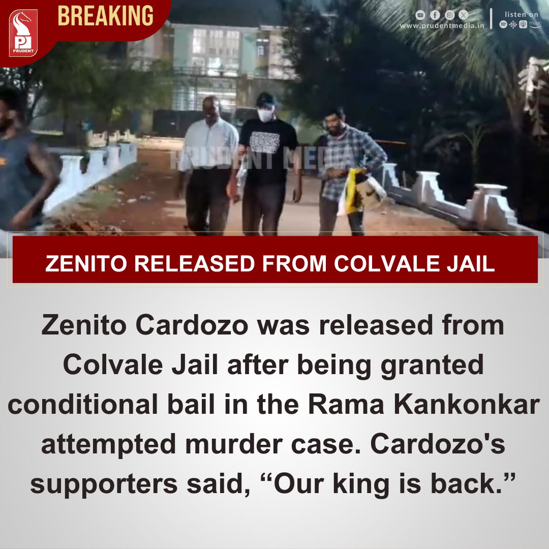 prudentgoa's tweet image. Zenito Cardozo was released from Colvale Jail after being granted conditional bail in the Rama Kankonkar attempted murder case. Cardozo's supporters said, “Our king is back.”

#Goa #BreakingNews #ZenitoCardozo