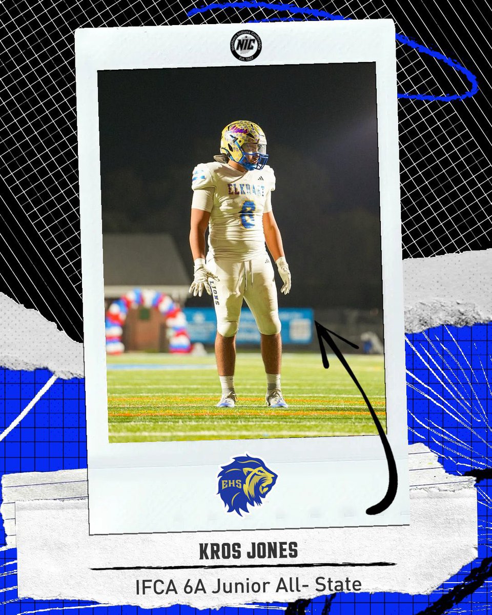 ElkhartLionsFB's tweet photo. Congratulations to Kros Jones for making the IFCA 6A Junior All-State Team #LEAD https://t.co/udoTDIO1Da
