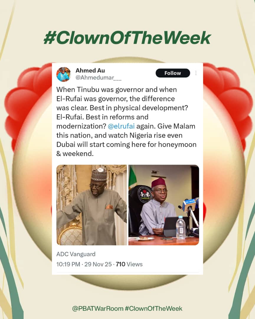 PBATWarRoom's tweet photo. Introducing the #ClownOfTheWeek Series!

Congratulations to @Ahmedumar___ on becoming the very first to feature on this series 😅

Join us same day next week to see who your next clown is.

It could be you 🫵🏾 https://t.co/2weLJvqiRJ