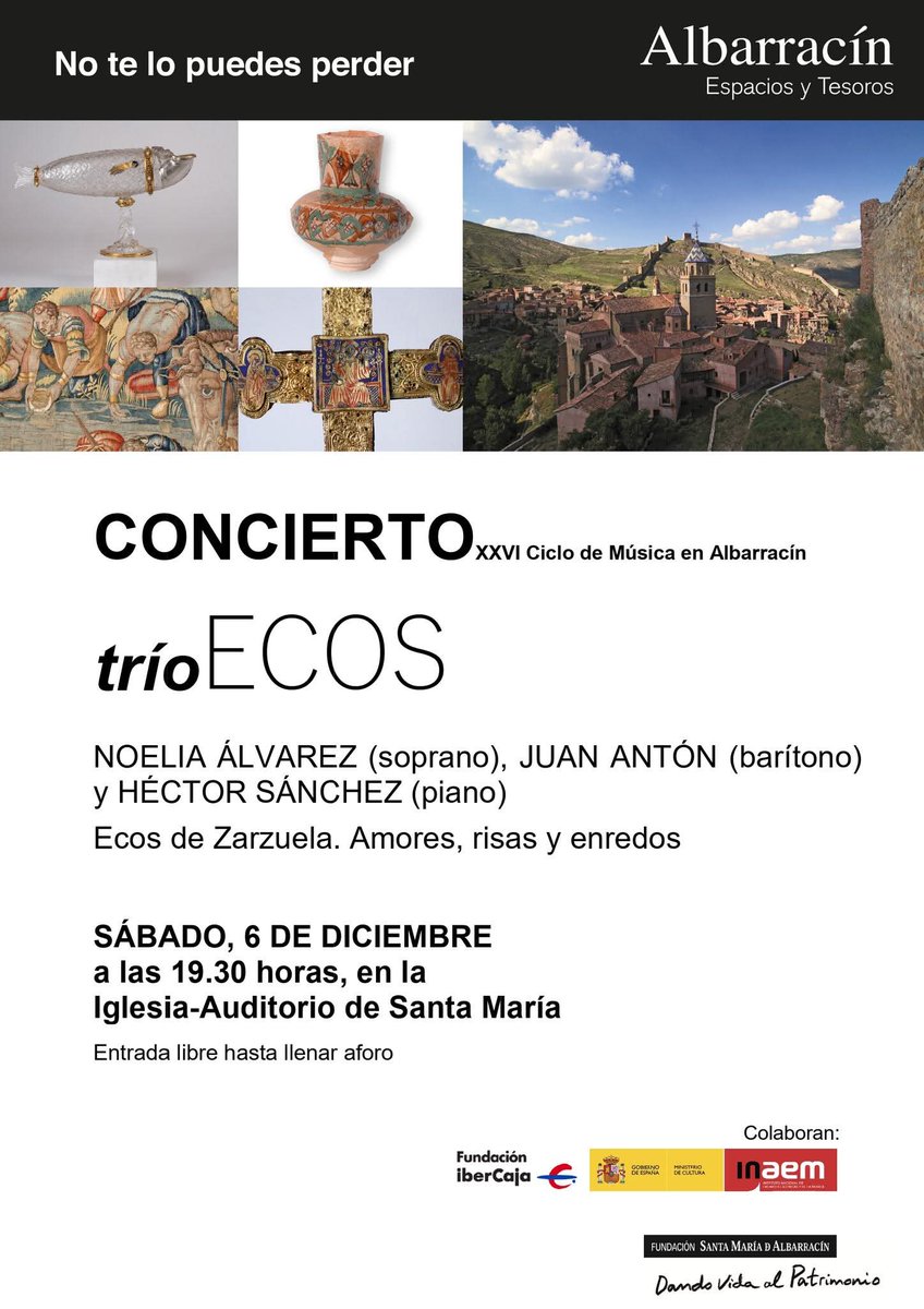 ¡Ay, qué ganicas de interpretar Ecos de Zarzuela. Amores, risas y enredos!

Hoy en @fsantamariadealbarracin

#zarzuela, #MariaRodrigo, #pablosorozabal, #FedericoMorenoTorroba, #manuelfernandezcaballero , #federicochueca, #joseserrano, #franciscobarbieri