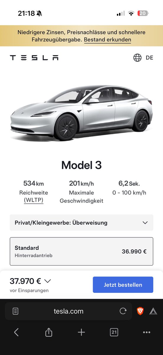 Wieviel günstiger kann ein #Model3 noch werden? Unglaublich guter Preis: tesla.com/de_de/model3/d… 

Ich bin gespannt, wie sich dieser Preis bei #Tesla 2026 mit Wiedereinführung der Förderung entwickeln wird. 

Verwendet für eure Bestellung gern meinen Link: ts.la/roman48789