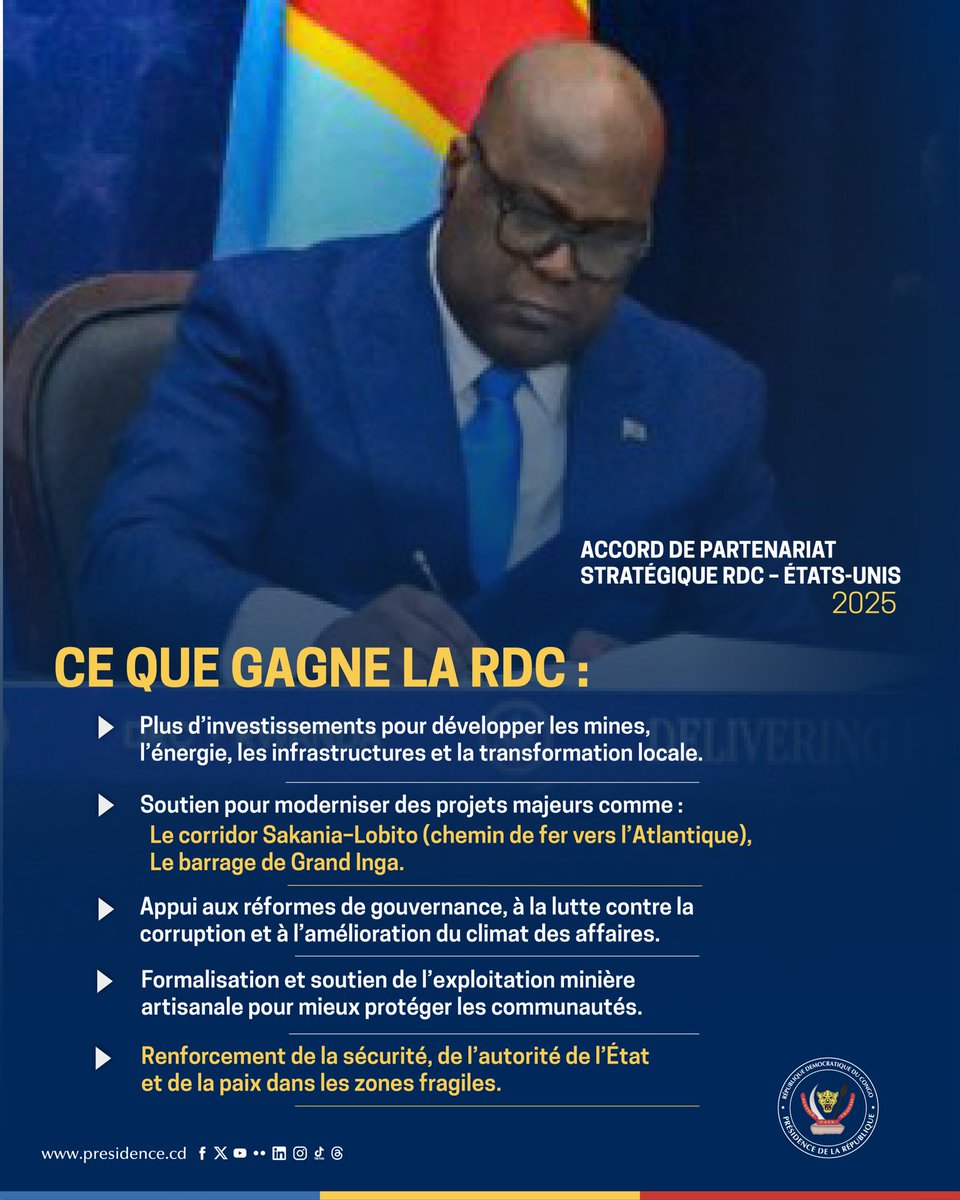 #AccordwashingtonRdc
Découvrez ce que gagne la #RDCONGO en signant un accord économique avec les #USA