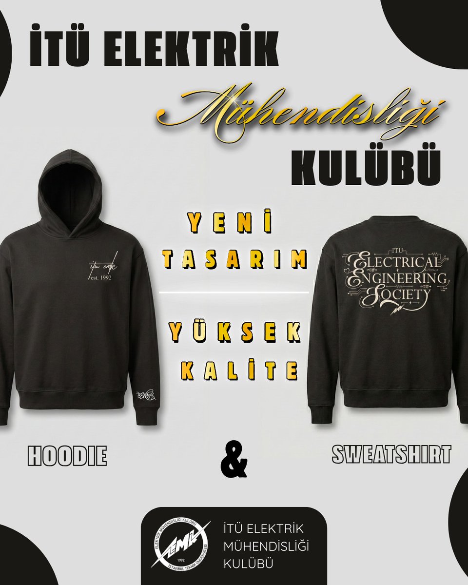 ⚡ İTÜ EMK 25-26 Sweatshirt’leri satışta!

Yeni tasarım, yüksek kalite ve uygun fiyatlı sweatshirt/hoodie modellerimiz hem kapüşonlu hem kapüşonsuz seçenekleriyle sizlerle! ✨
Dilediğiniz modeli seçebilirsiniz. 🔥

⏰ Son gün: 12 Aralık 23.59
Form: forms.gle/Hi9z8e6r3DdWko…