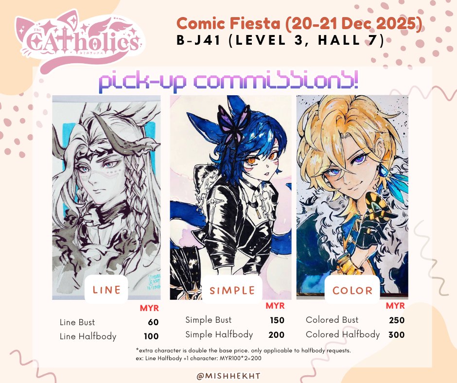 (🔄s appreciated! 🩷)   

Hello!! It's been awhile and I'm back again for #comicfiesta2025! I'm opening slots for pick-up cömmishhies again 🥰 
link to the form and more info in replies: (1/2)