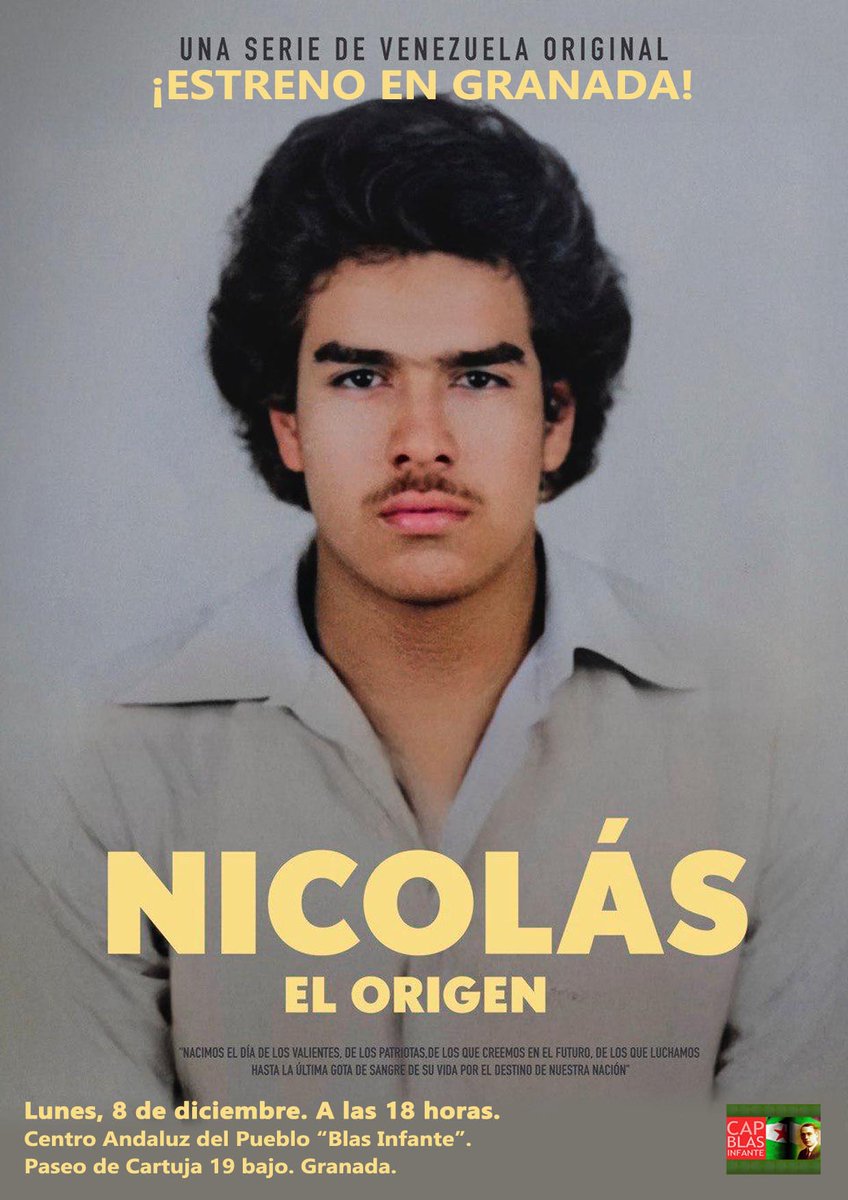 🚨Estreno de NICOLÁS. EL ORIGEN🇻🇪 en #Granada
👉Un documental que narra las actividades revolucionarias de Nicolás Maduro desde su infancia hasta asumir la presidencia de Venezuela.
🗓️Lunes 8 de diciembre, 18 horas.
📍<a href="/CAPBlasInfante/">CAP Blas Infante</a>, Paseo de Cartuja 19.
capblasinfante.blogspot.com/2025/12/proyec…