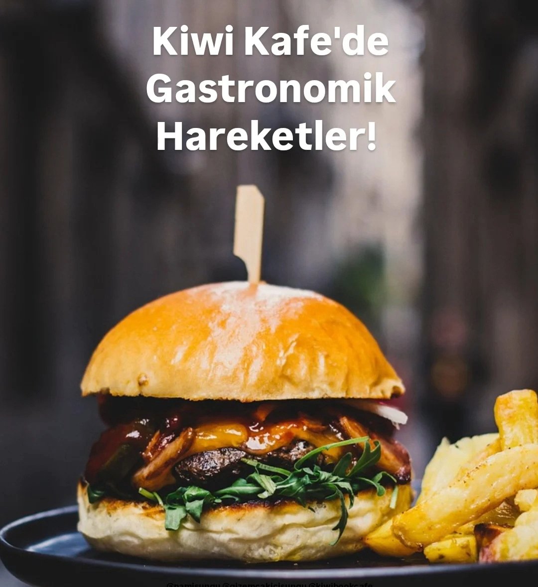 Kiwi Kafe’de el yapımı hamburgerin yanında çıtır patatesler ve özel soslarla tamamlanan nefis bir menü hazırlığı sürüyor; masaya gelmeden bile iştahı yükselten türden bir deneyim.
<a href="/namisungu/">Nami Süngü</a>
#reklamdegil