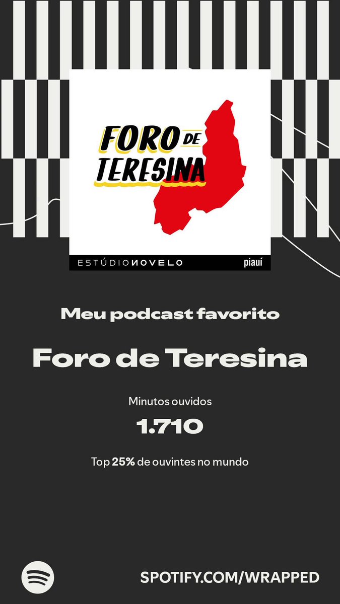 Foro de Teresina ficou em primeiro lugar na minha lista. Veja mais na minha Retrospectiva #SpotifyWrapped. 
spotify.com/wrapped-share/…