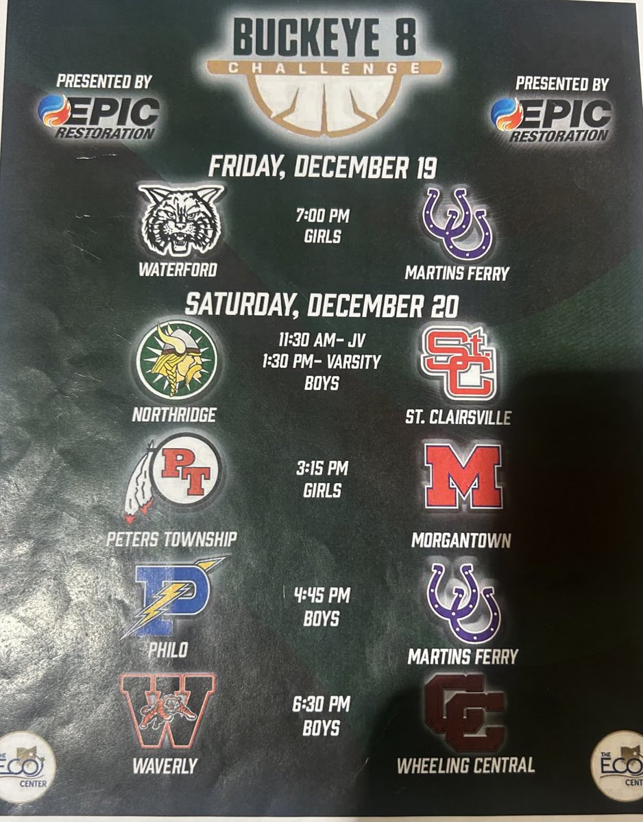 Two exciting days of basketball coming to The ECO Center. Thanks to Epic Restoration and Chris Fogle for the generous  Sponsorship.