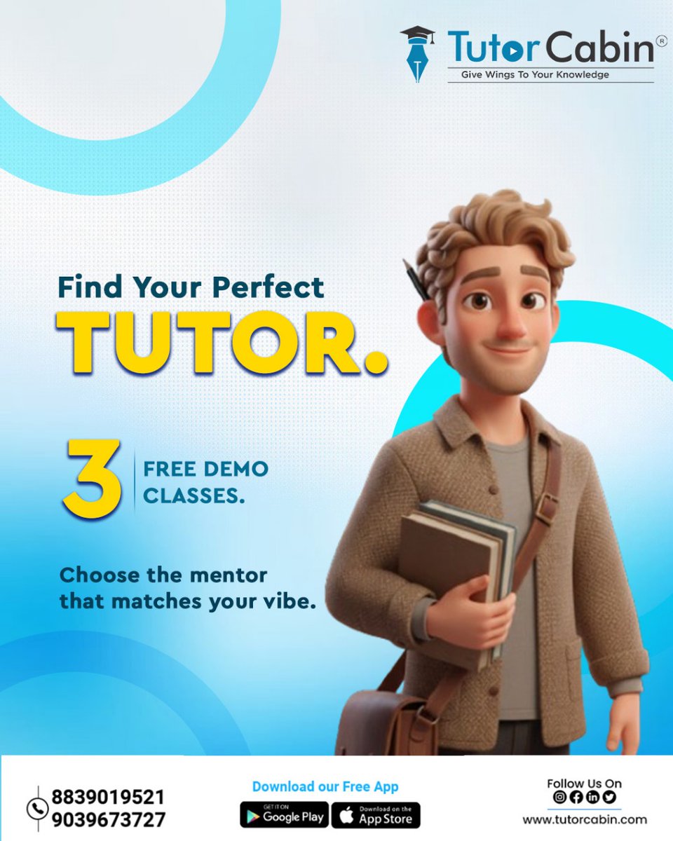 CabinTutor's tweet photo. "Find your perfect tutor, faster than ever.
With three free demo classes, choose the mentor who understands your vibe, your pace, and your goals.
Book your free trial with TutorCabin today

[TutorCabin, Smart Learning, OnlineTuition, Home Tuition, Personal Tutoring, Concept] https://t.co/b6odn6pBb0